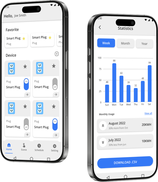 Smart Plug mobile app shown on two phones