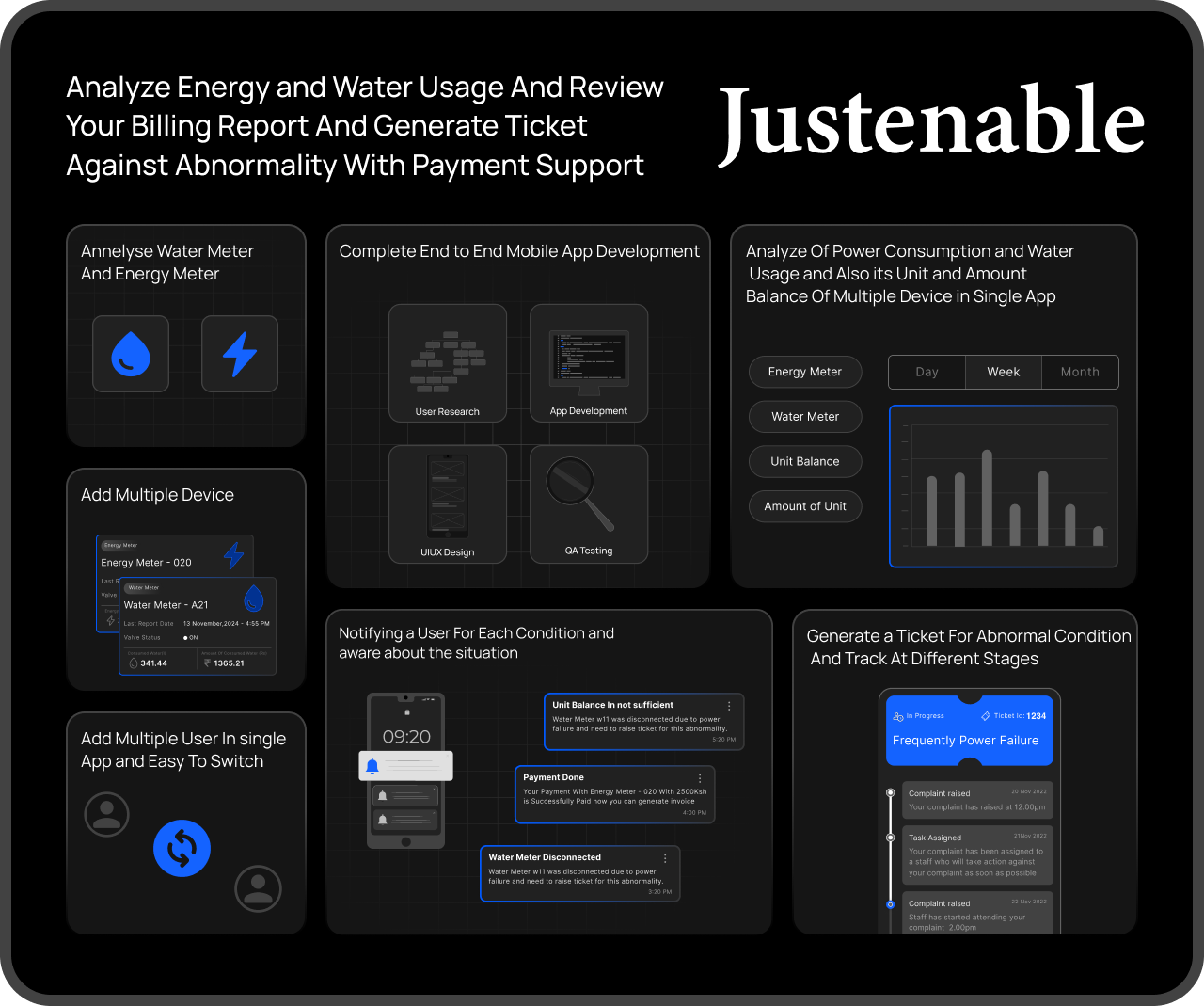 Alpha Smart app — energy and water meter analytics, notifications, ticket tracking, multi-user