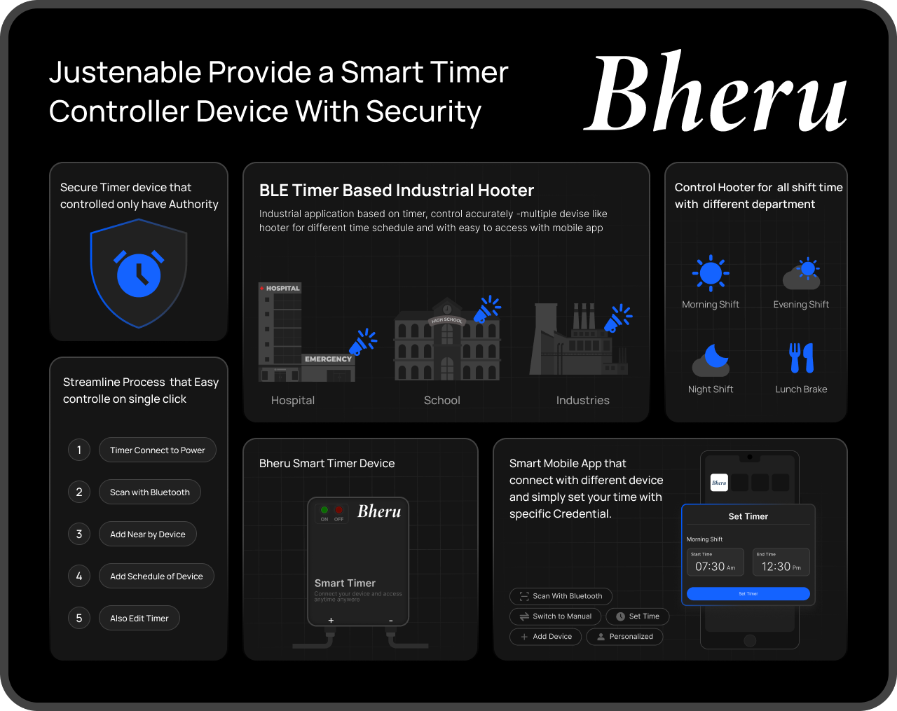 Bheru BLE timer industrial use — hooter control for hospital, school and industries with shift schedules