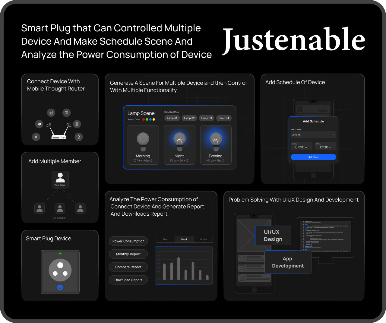 Smart plug app — lamp scenes, schedules, member sharing, power consumption reports